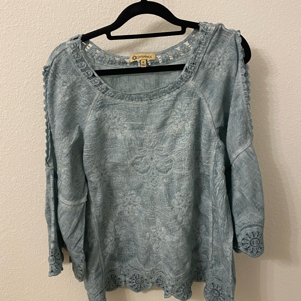 Democracy Light Blue Textured Blouse